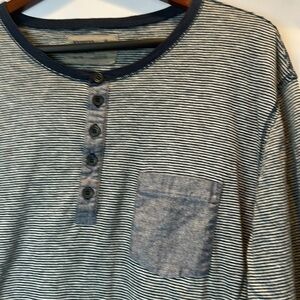 Express Men's Long Sleeve Botton Crew Grey Navy Striped